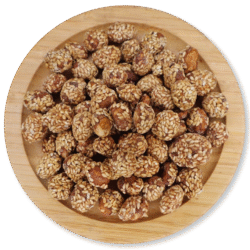 Peanuts coated with honey and sesame