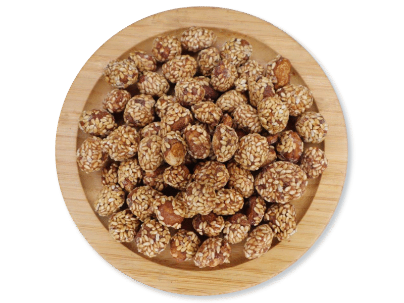 Peanuts coated with honey and sesame